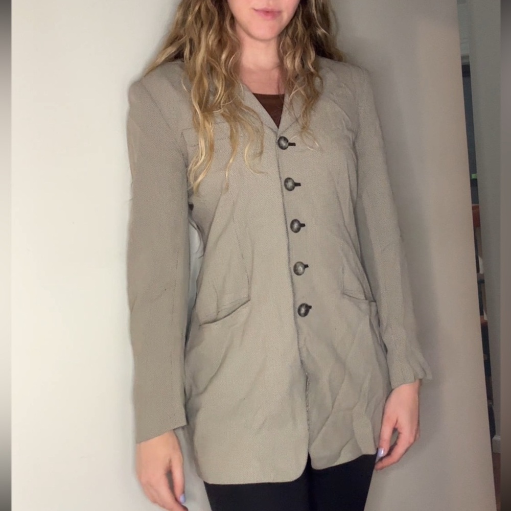 DKNY Taupe Hourglass Blazer with Button Detail
